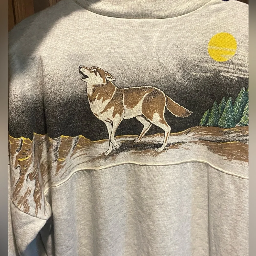 VINTAGE gray sweatshirt nightgown wolves 80s OSFA pajamas dress one size - Picture 5 of 5
